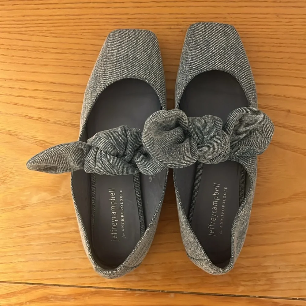 {Jeffrey Campbell by Anthropologie} Denim Square Toe Bow Flats - Picture 5 of 9